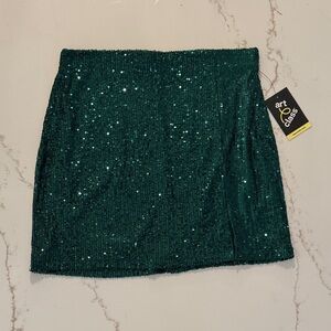 Art Class Emerald Sequin Mini Skirt